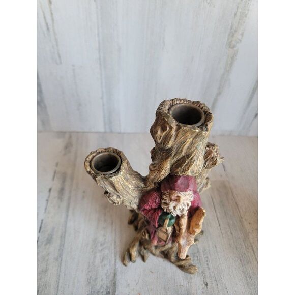 Rustic Santa Claus tree trunk candle holder vintage reindeer Xmas decor - Picture 3 of 8